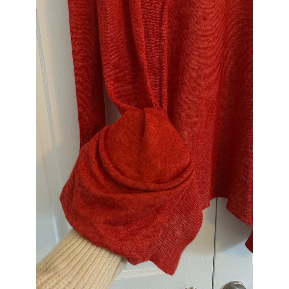 Eileen Fisher Red 100% Linen Italian Yarn Open Front Cardigan Sweater Womens M - Picture 2 of 5